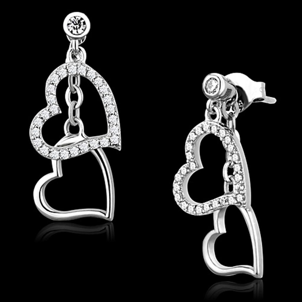 JCE160 Rhodium 925 Sterling Silver Earrings with AAA Grade CZ in Clear