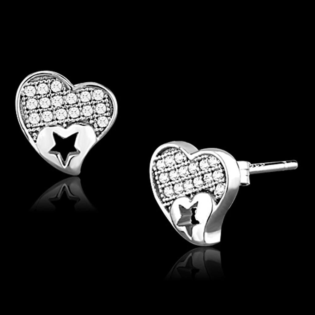 JCE161 Rhodium 925 Sterling Silver Earrings with AAA Grade CZ in Clear