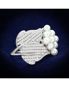 JCE167 Rhodium 925 Sterling Silver Ring with Synthetic Pearl in White