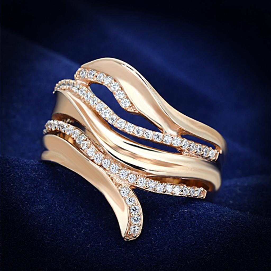 JCE168 Rose Gold 925 Sterling Silver Ring with AAA Grade CZ in Clear