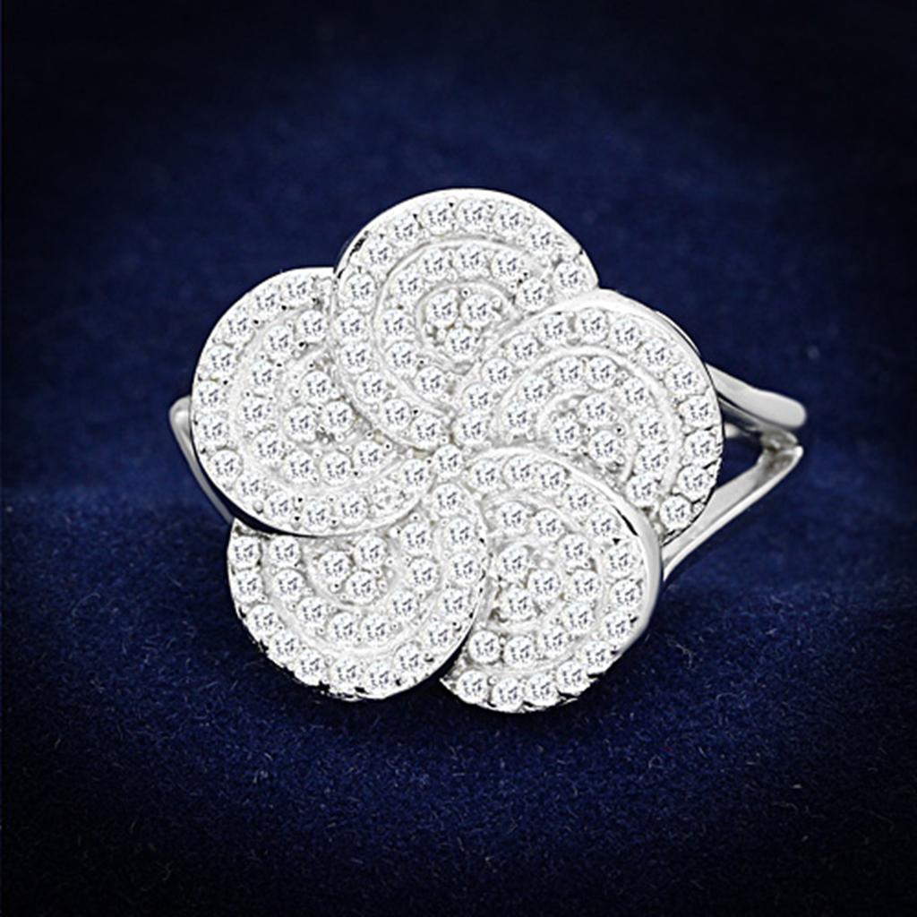JCE171 Rhodium 925 Sterling Silver Ring with AAA Grade CZ in Clear