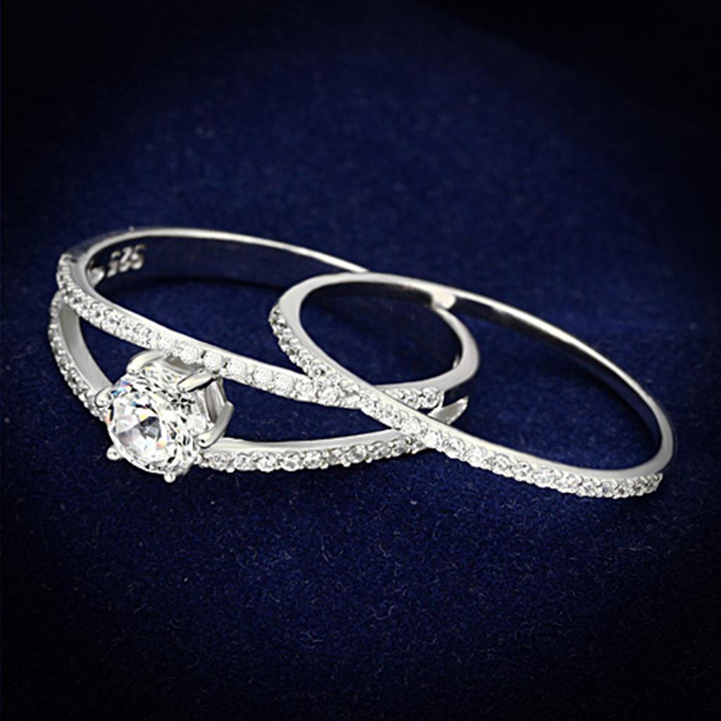 JCE172 Rhodium 925 Sterling Silver Ring with AAA Grade CZ in Clear