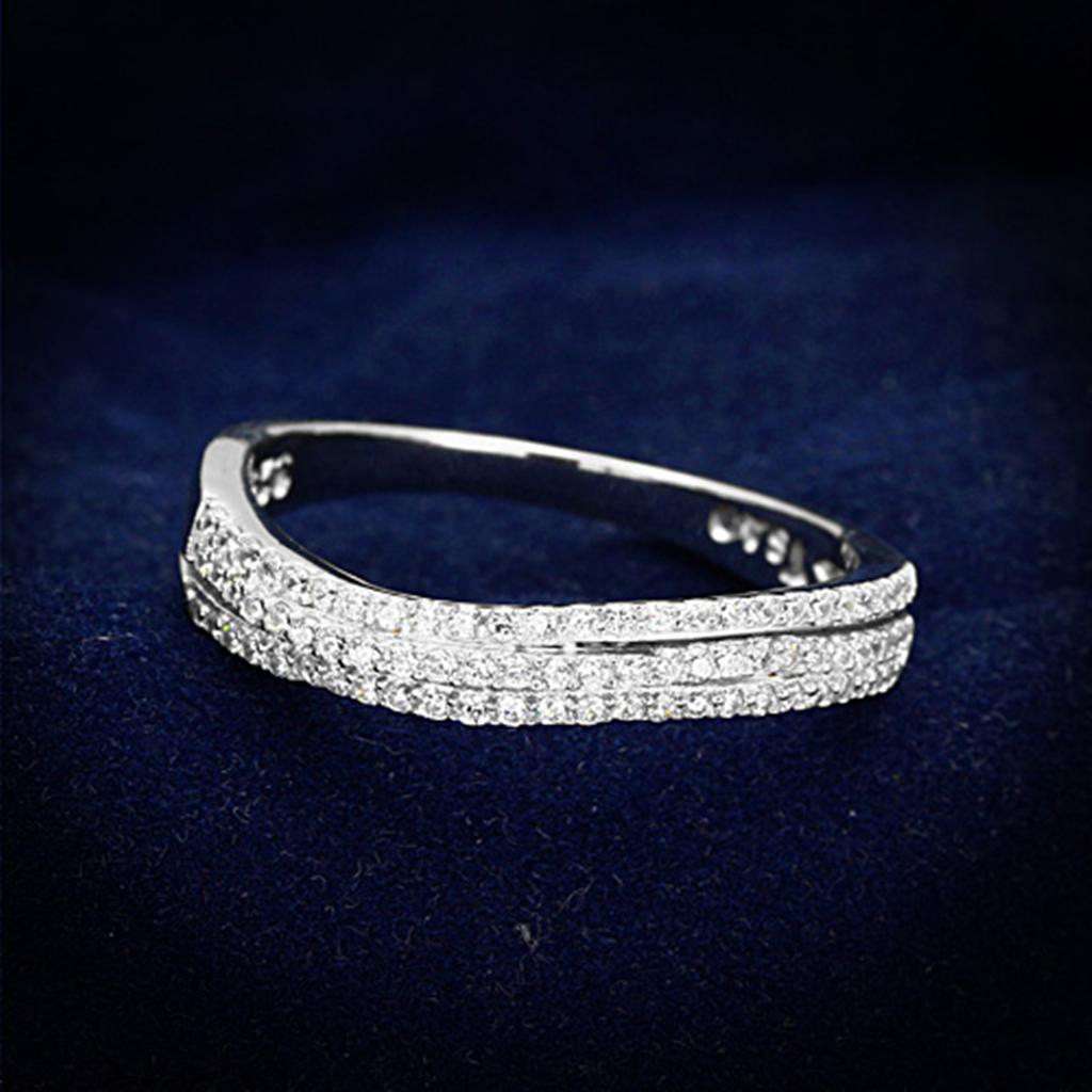 JCE173 Rhodium 925 Sterling Silver Ring with AAA Grade CZ in Clear