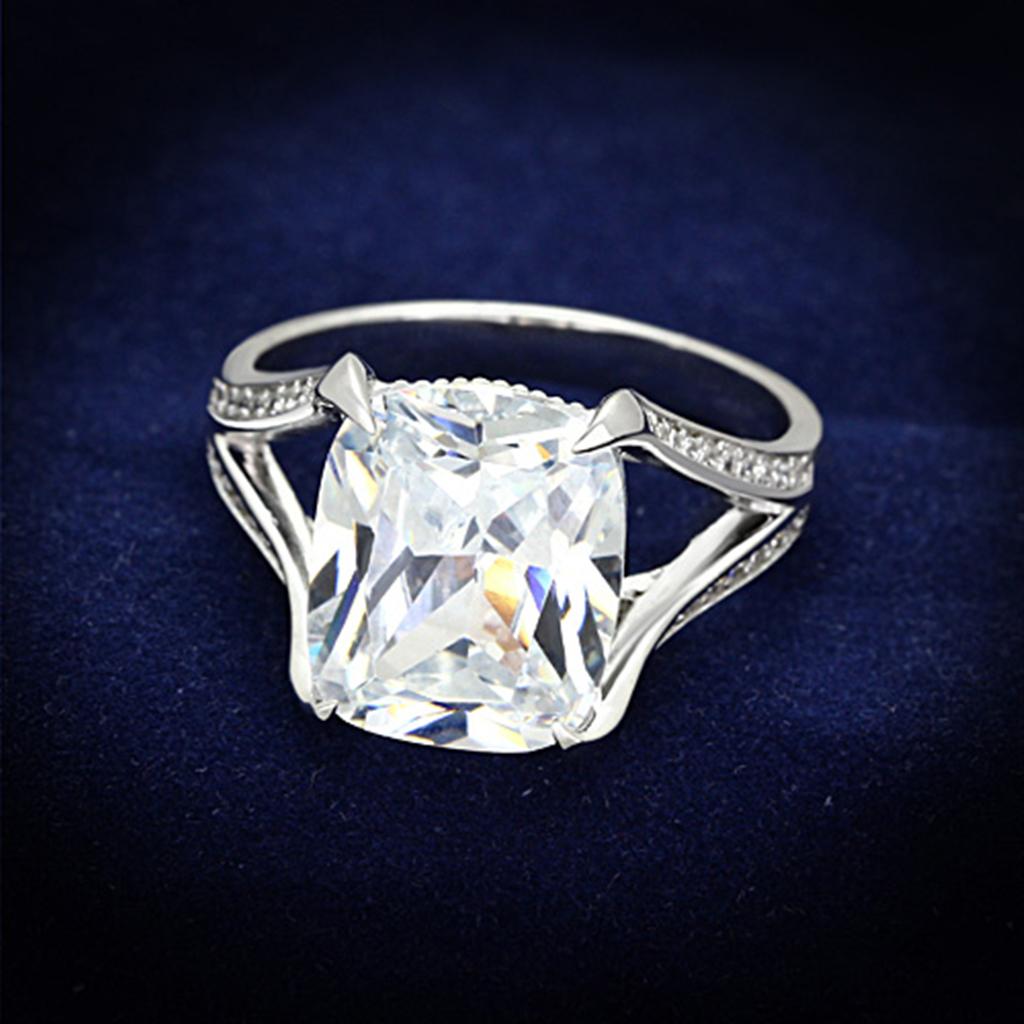 JCE174 Rhodium 925 Sterling Silver Ring with AAA Grade CZ in Clear