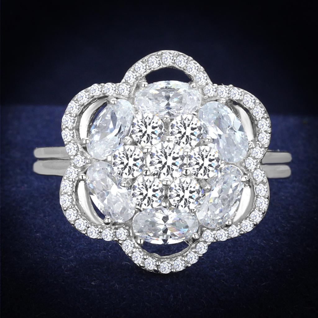 JCE180 Rhodium 925 Sterling Silver Ring with AAA Grade CZ in Clear