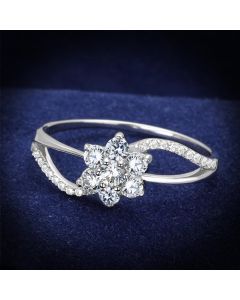 JCE182 Rhodium 925 Sterling Silver Ring with AAA Grade CZ in Clear