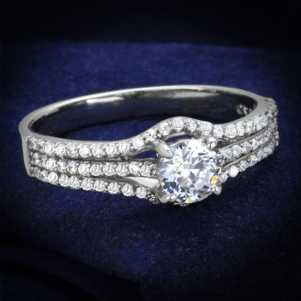 JCE188 Rhodium 925 Sterling Silver Ring with AAA Grade CZ  in Clear