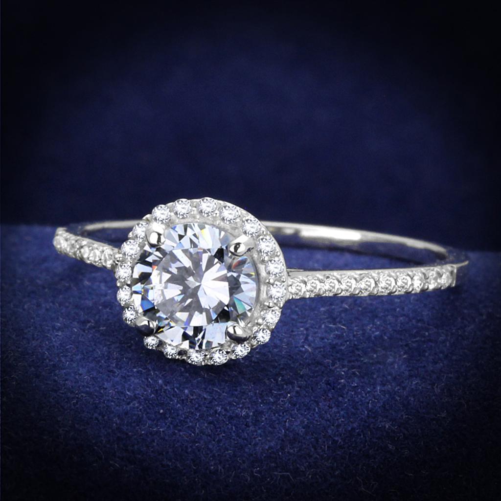 JCE190 Rhodium 925 Sterling Silver Ring with AAA Grade CZ  in Clear