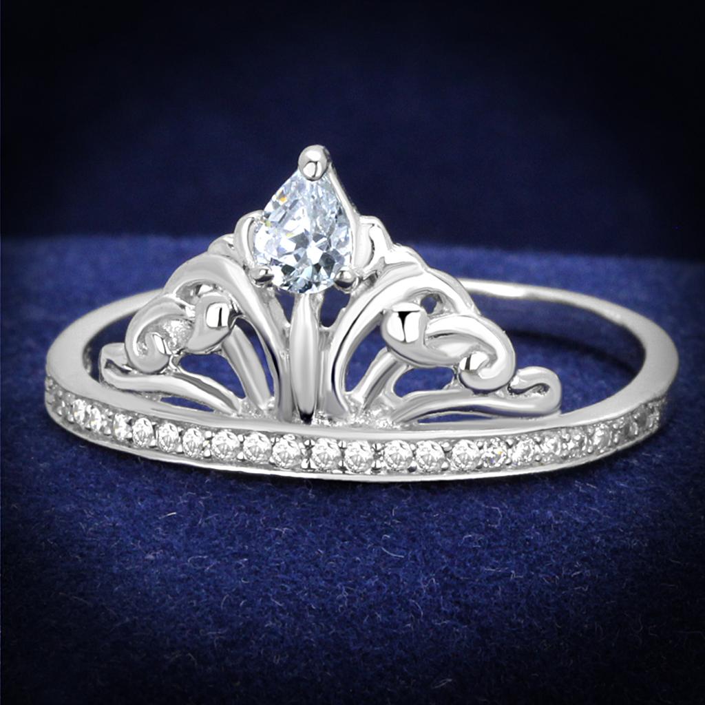 JCE191 Rhodium 925 Sterling Silver Ring with AAA Grade CZ  in Clear