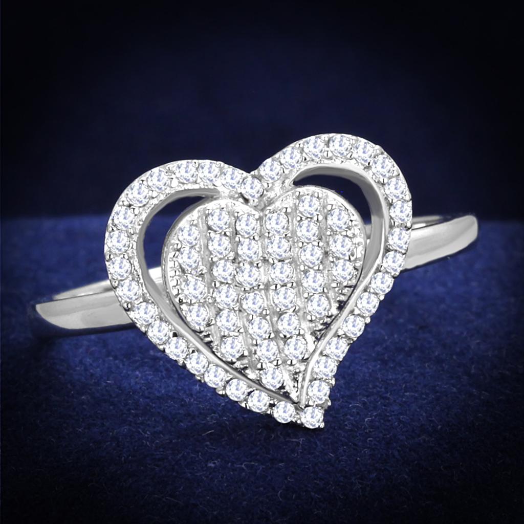 JCE192 Rhodium 925 Sterling Silver Ring with AAA Grade CZ  in Clear