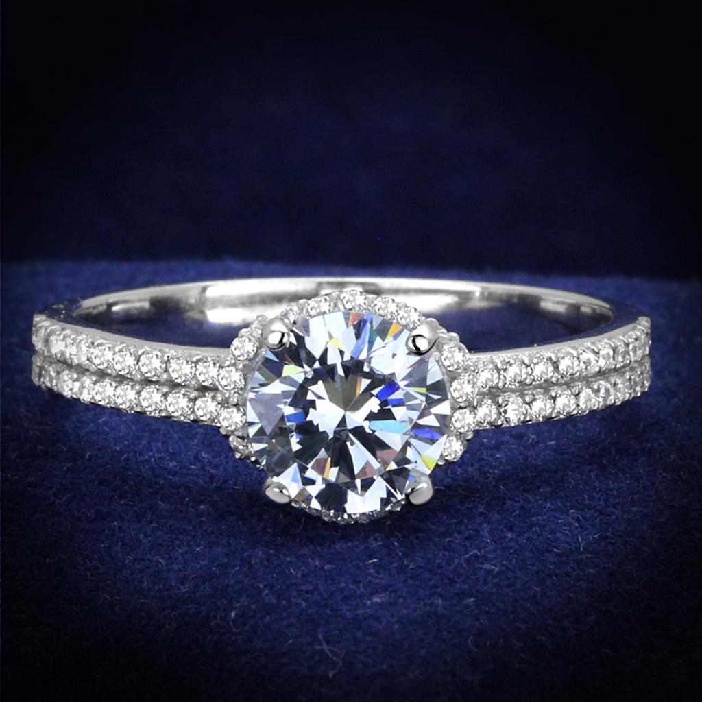 JCE197 Rhodium 925 Sterling Silver Ring with AAA Grade CZ  in Clear