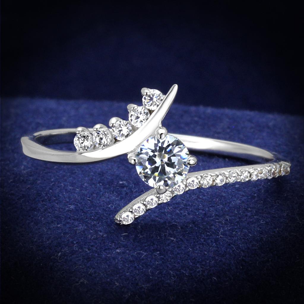 JCE199 Rhodium 925 Sterling Silver Ring with AAA Grade CZ in Clear