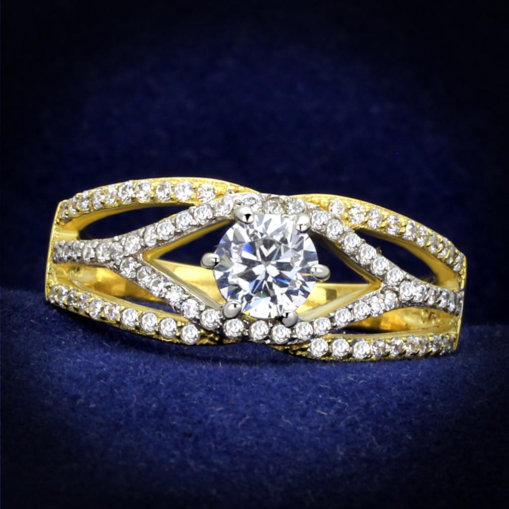JCE200 Gold+Rhodium 925 Sterling Silver Ring with AAA Grade CZ in Clear
