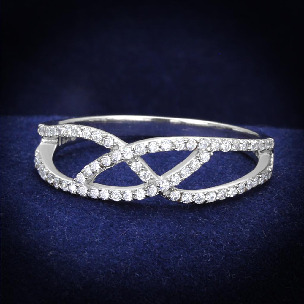 JCE201 Rhodium 925 Sterling Silver Ring with AAA Grade CZ in Clear