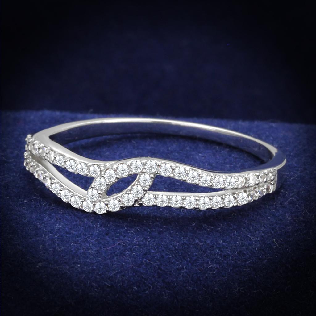JCE202 Rhodium 925 Sterling Silver Ring with AAA Grade CZ in Clear
