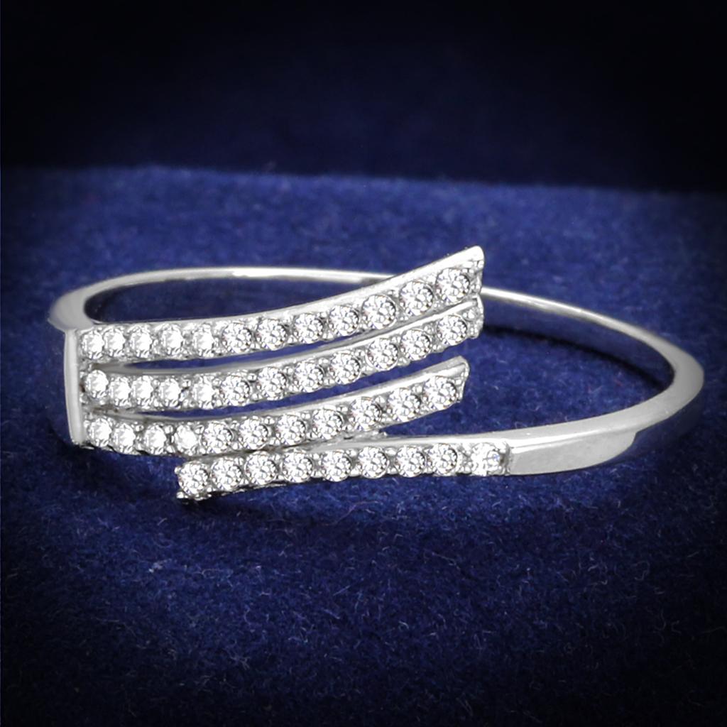 JCE203 Rhodium 925 Sterling Silver Ring with AAA Grade CZ in Clear