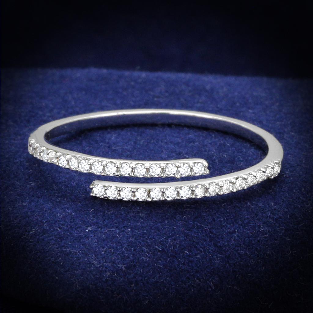 JCE204 Rhodium 925 Sterling Silver Ring with AAA Grade CZ in Clear