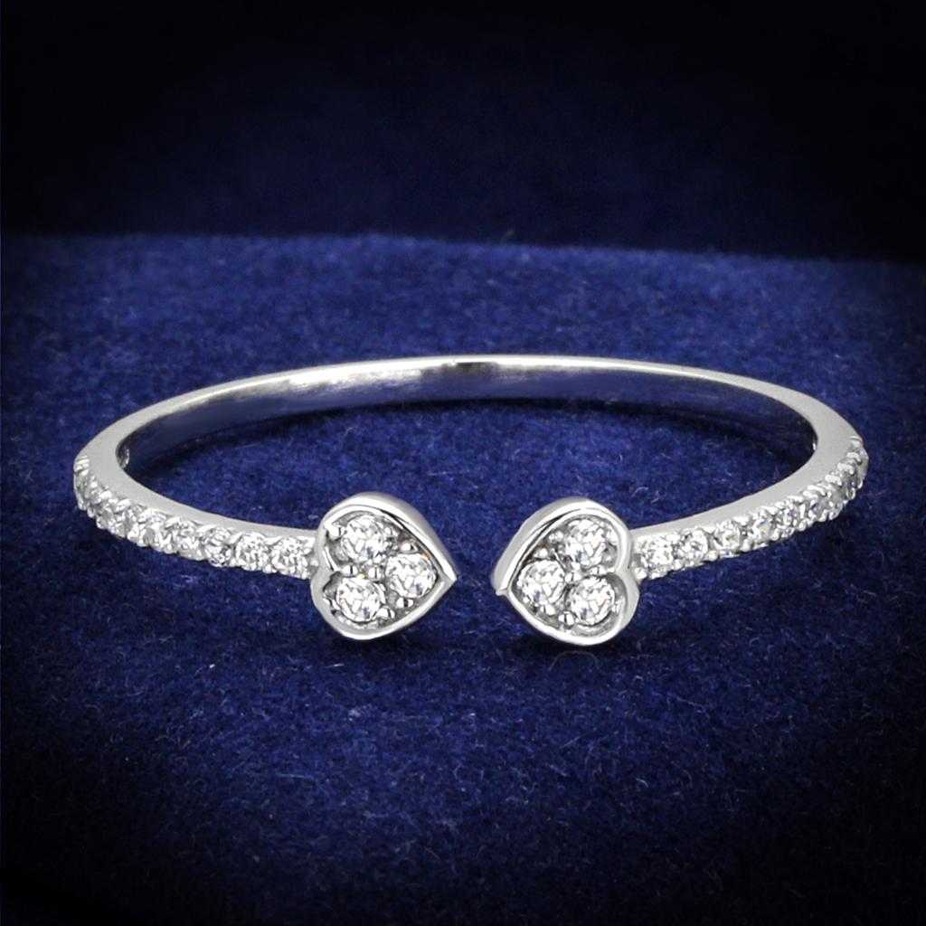 JCE205 Rhodium 925 Sterling Silver Ring with AAA Grade CZ in Clear