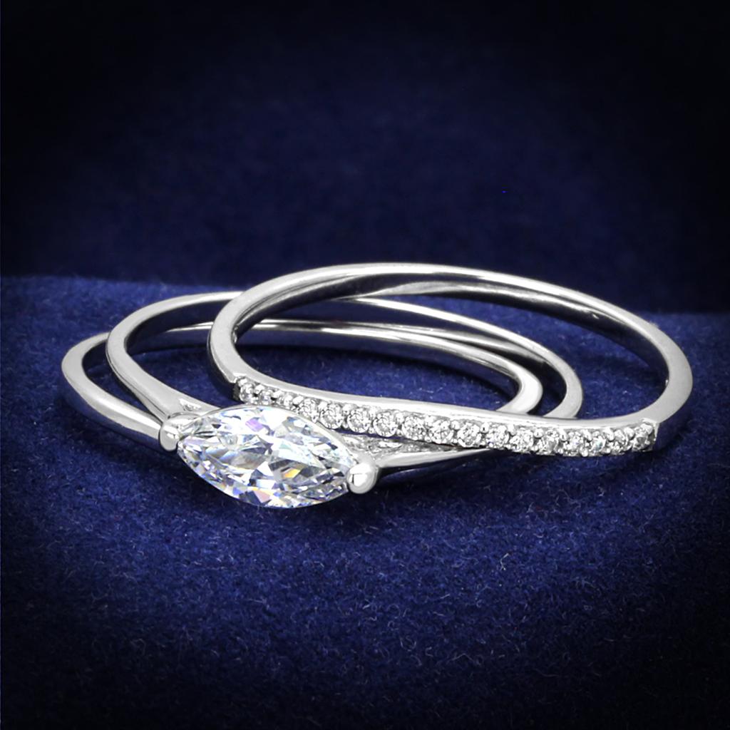 JCE208 Rhodium 925 Sterling Silver Ring with AAA Grade CZ in Clear