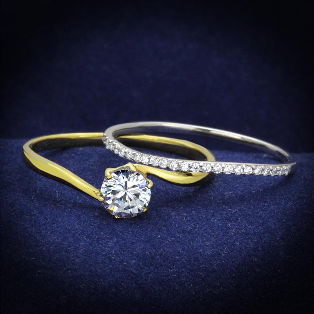 JCE209 Gold+Rhodium 925 Sterling Silver Ring with AAA Grade CZ in Clear