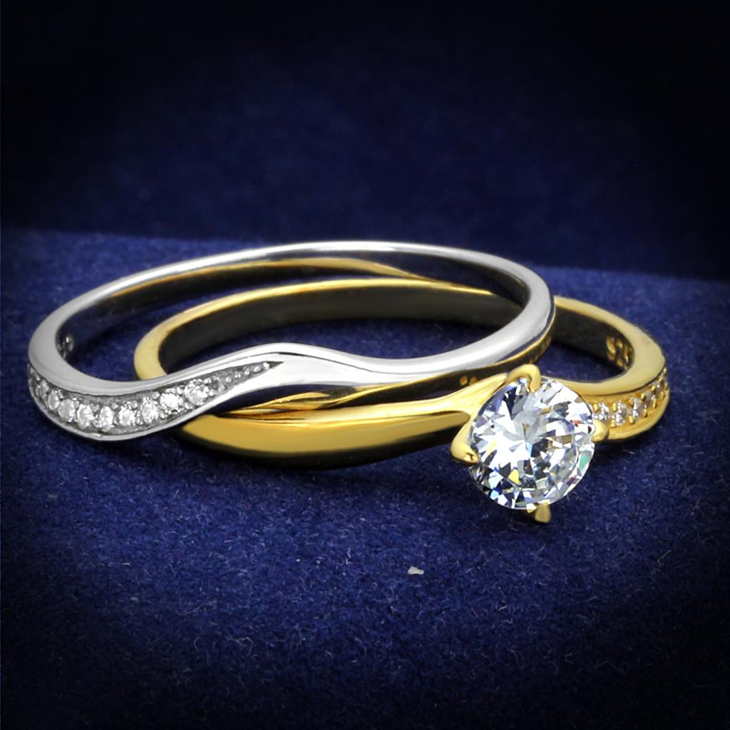 JCE210 Gold+Rhodium 925 Sterling Silver Ring with AAA Grade CZ in Clear