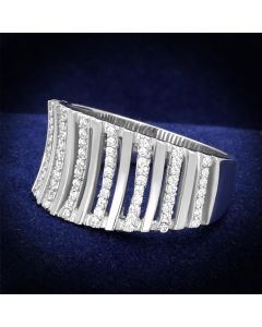 JCE211 Rhodium 925 Sterling Silver Ring with AAA Grade CZ  in Clear