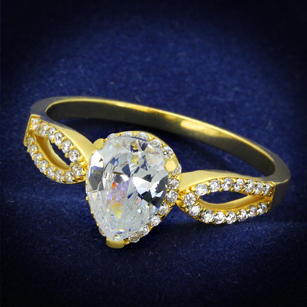 JCE248 Gold 925 Sterling Silver Ring with AAA Grade CZ in Clear