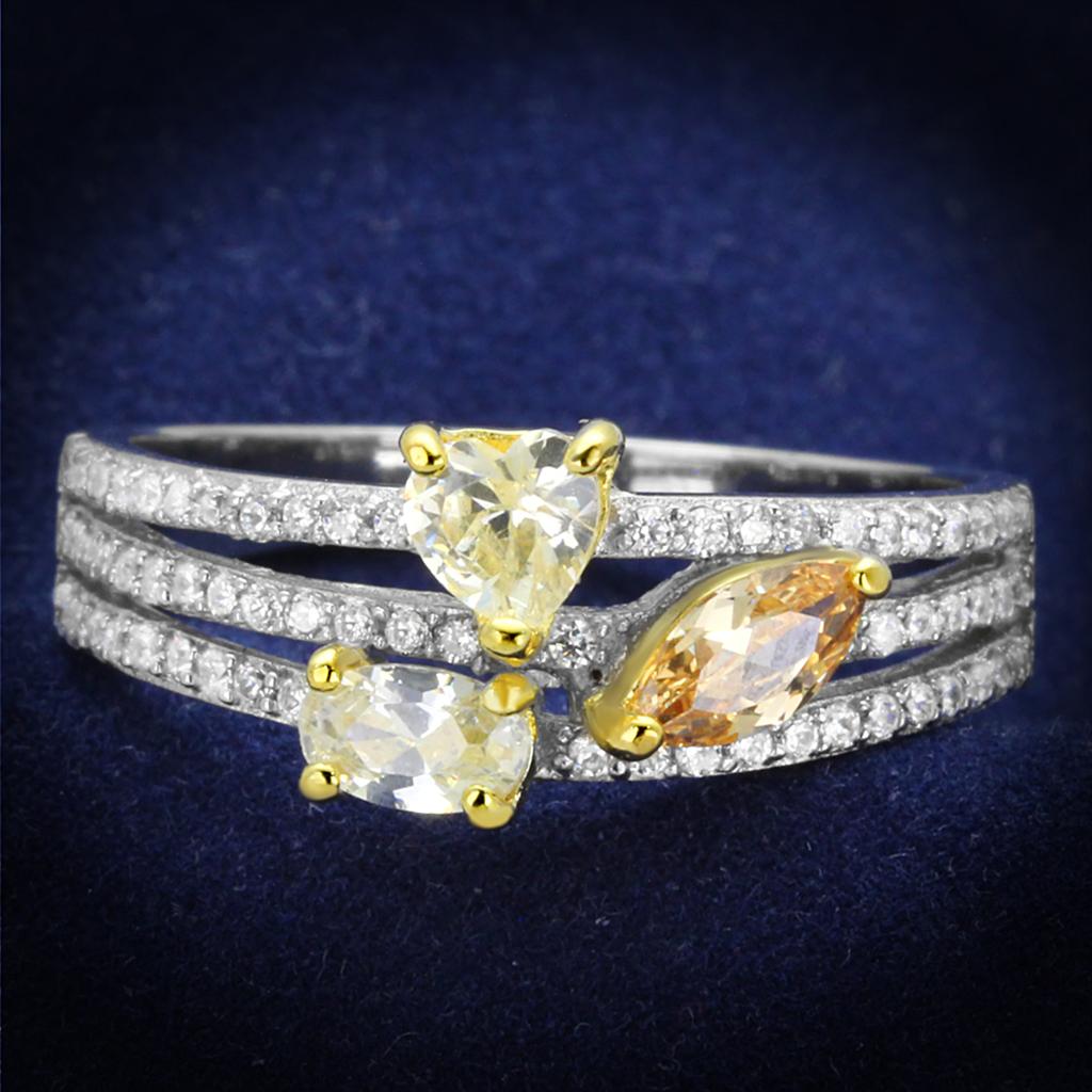 JCE250 Reverse Two-Tone 925 Sterling Silver Ring with AAA Grade CZ in Multi Color