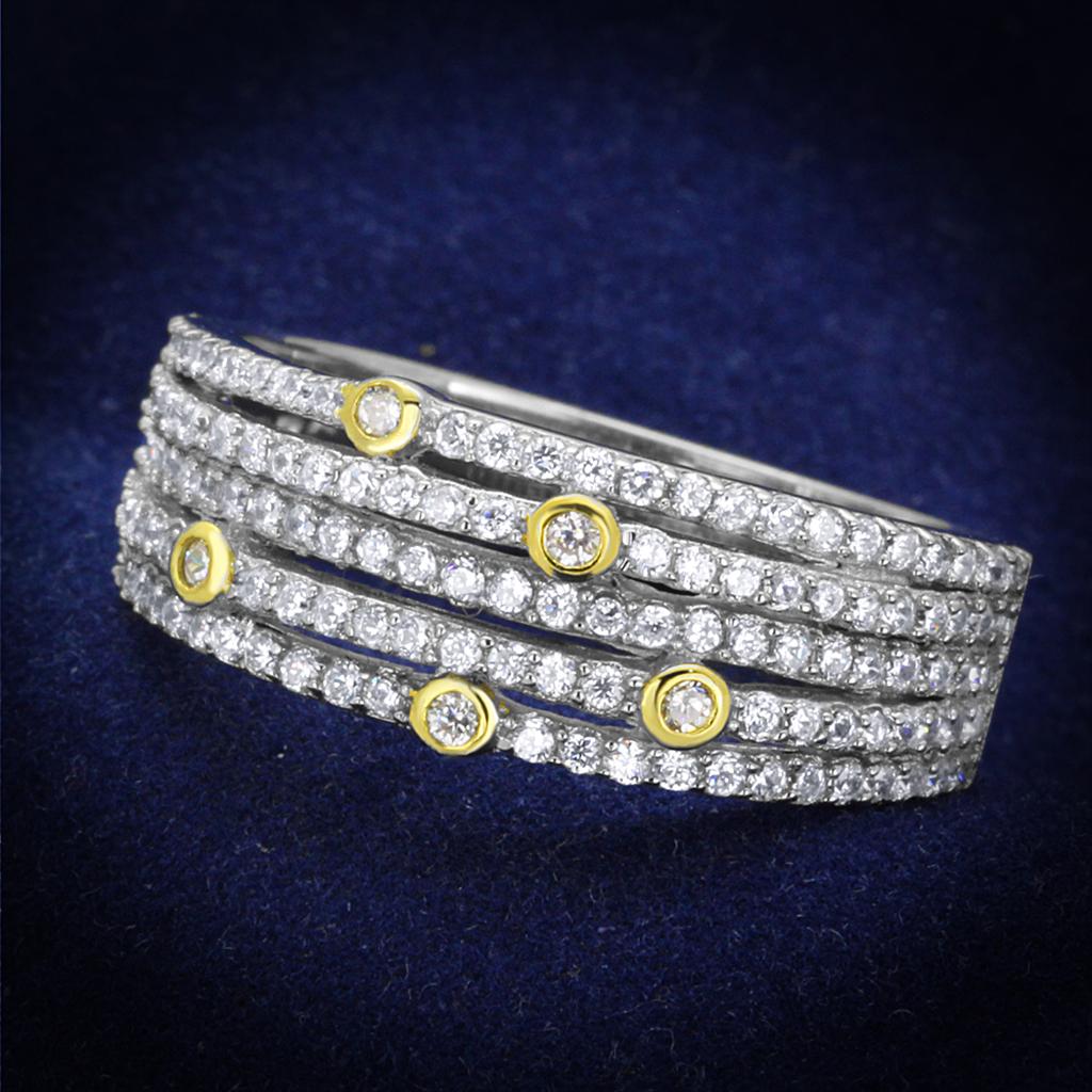 JCE251 Reverse Two-Tone 925 Sterling Silver Ring with AAA Grade CZ in Clear