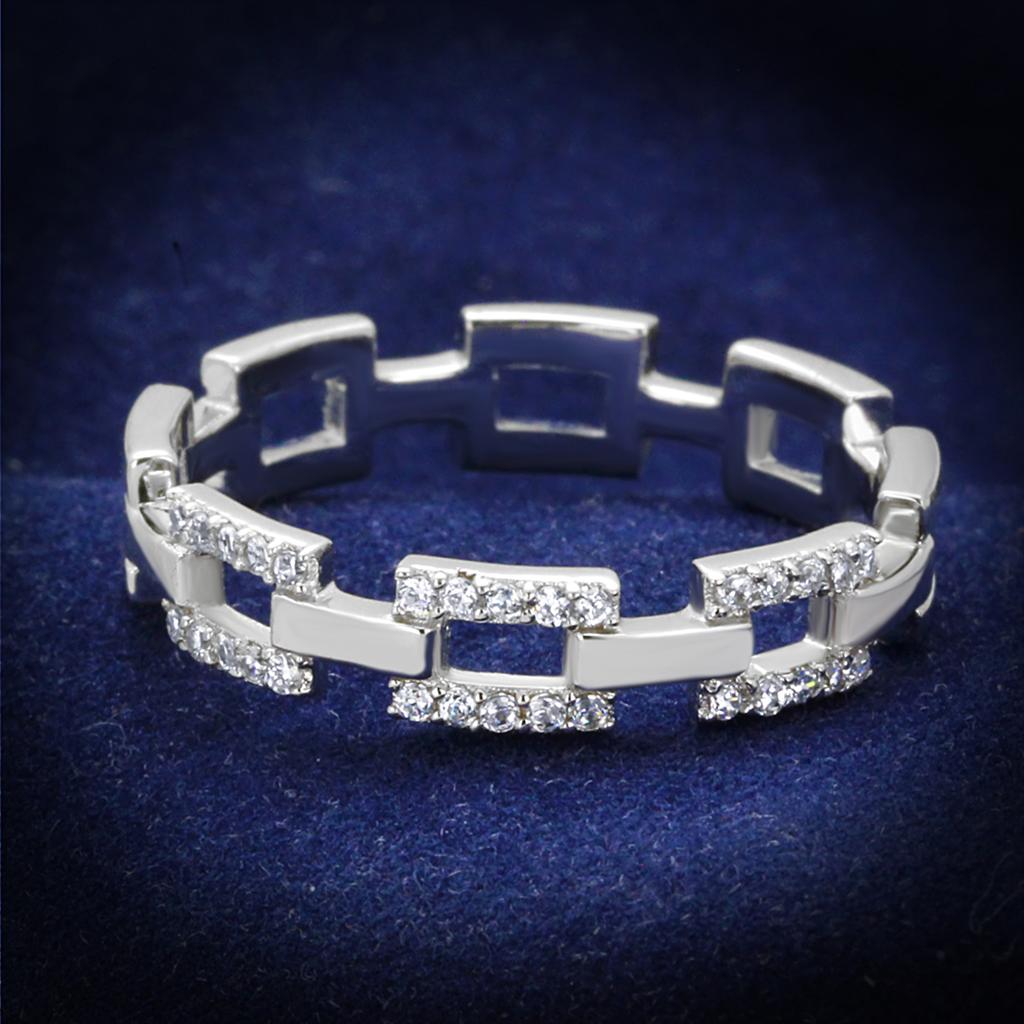 JCE257 Rhodium 925 Sterling Silver Ring with AAA Grade CZ  in Clear
