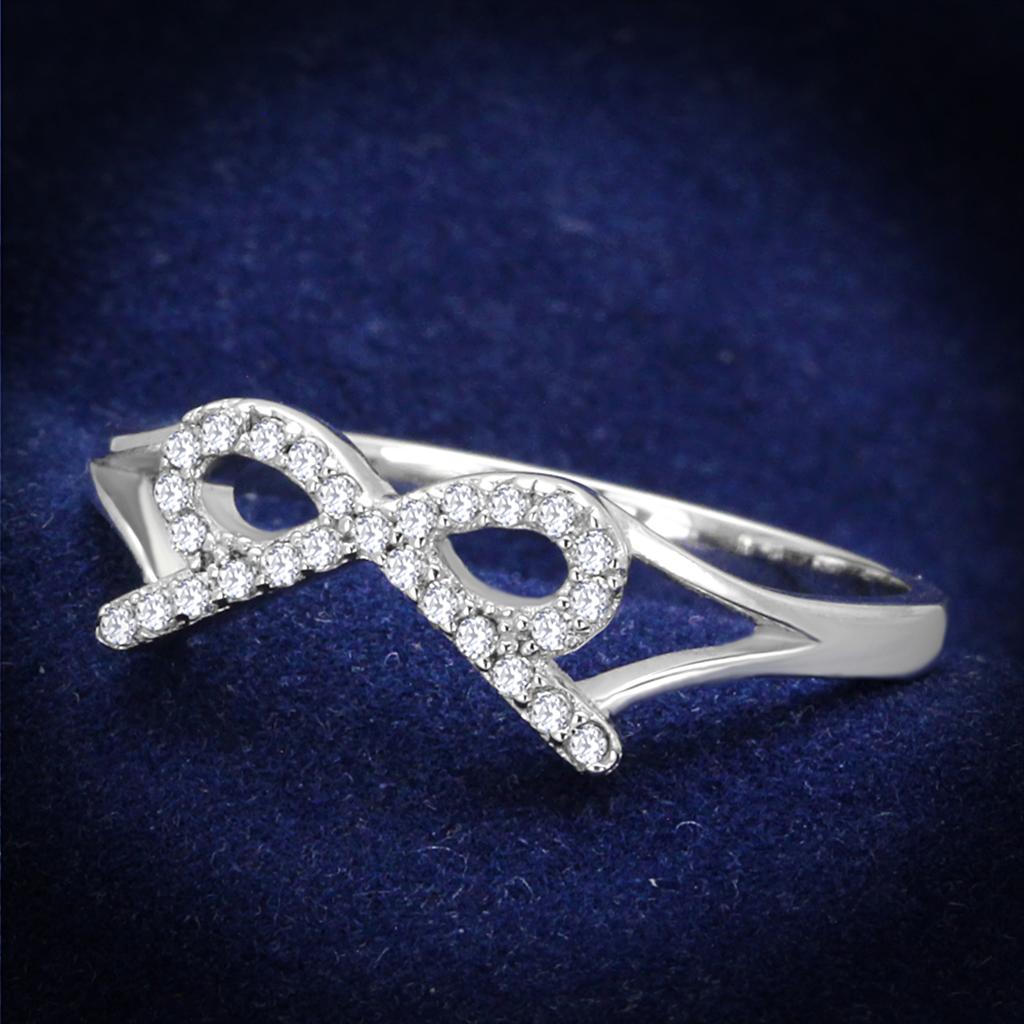 JCE259 Rhodium 925 Sterling Silver Ring with AAA Grade CZ  in Clear