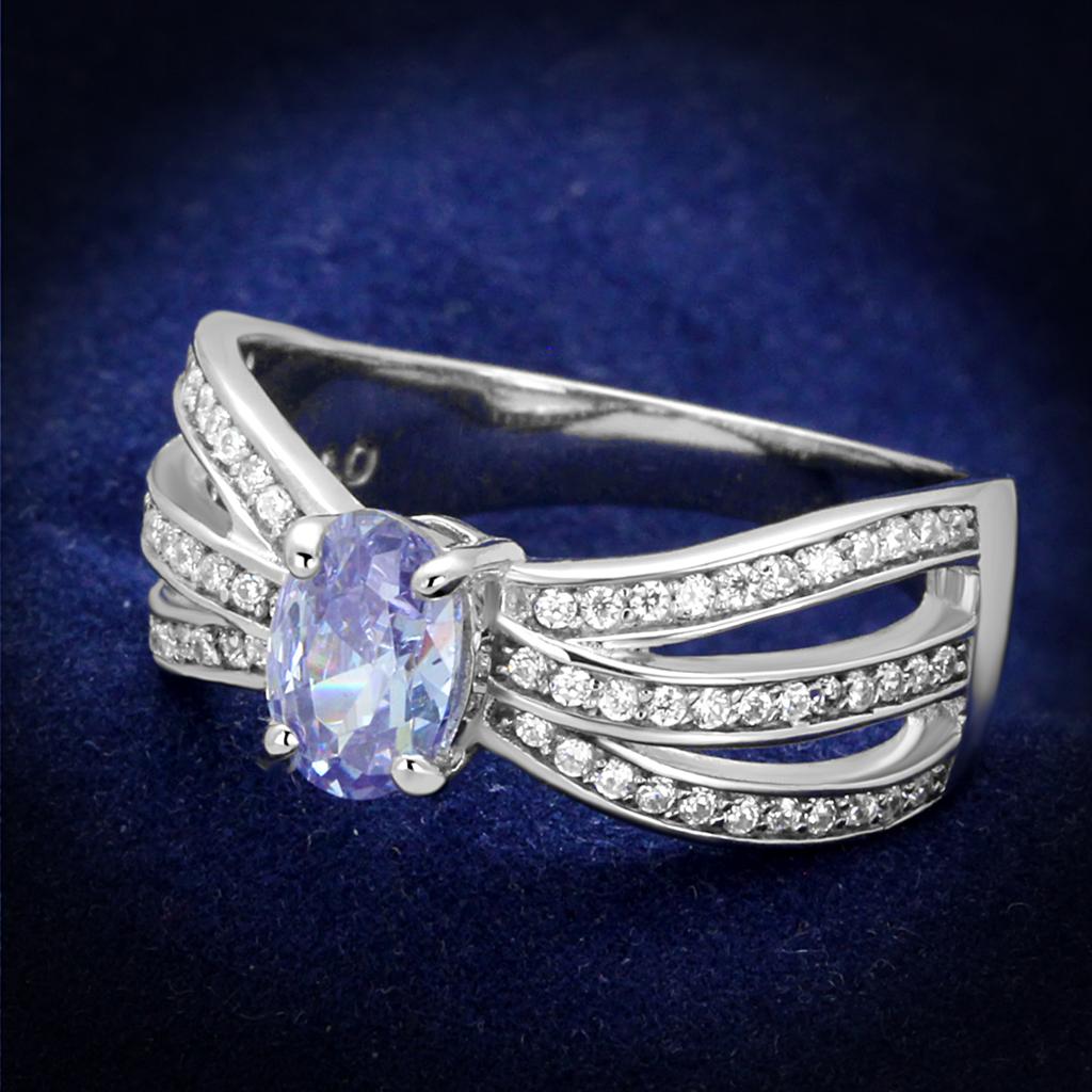 JCE265 Rhodium 925 Sterling Silver Ring with AAA Grade CZ  in Light Amethyst
