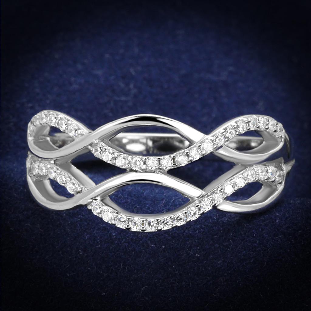 JCE266 Rhodium 925 Sterling Silver Ring with AAA Grade CZ  in Clear