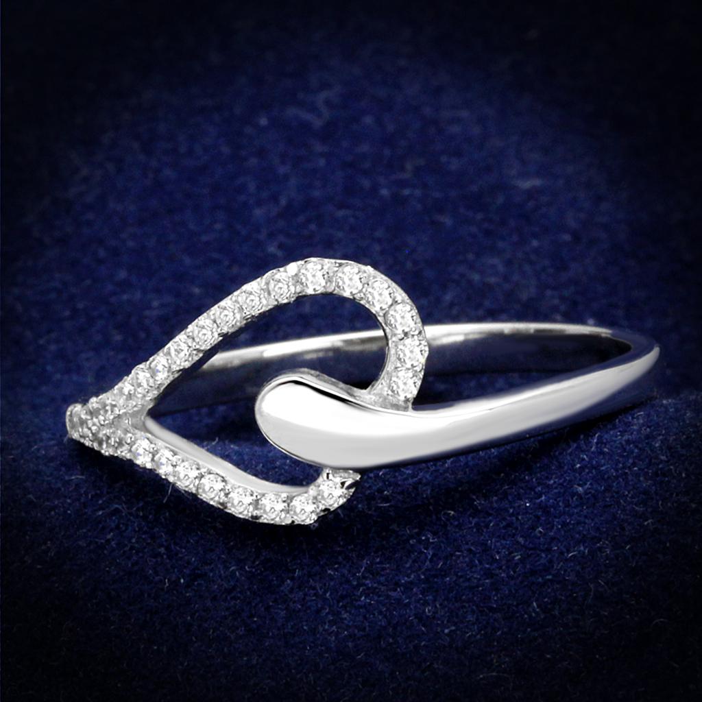 JCE269 Rhodium 925 Sterling Silver Ring with AAA Grade CZ  in Clear