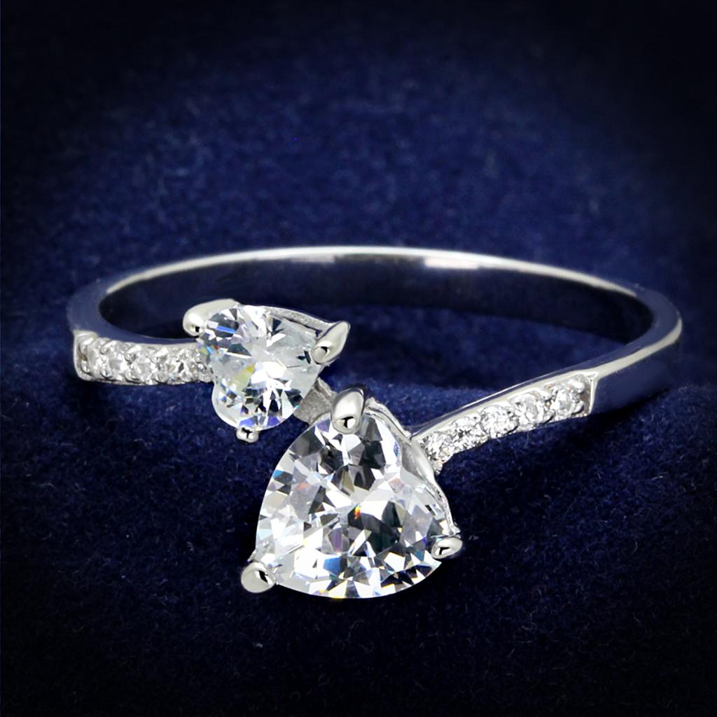 JCE271 Rhodium 925 Sterling Silver Ring with AAA Grade CZ in Clear