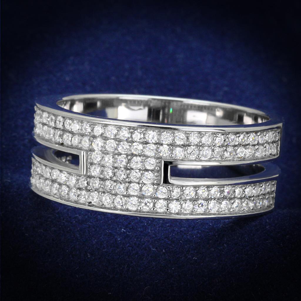 JCE273 Rhodium 925 Sterling Silver Ring with AAA Grade CZ in Clear