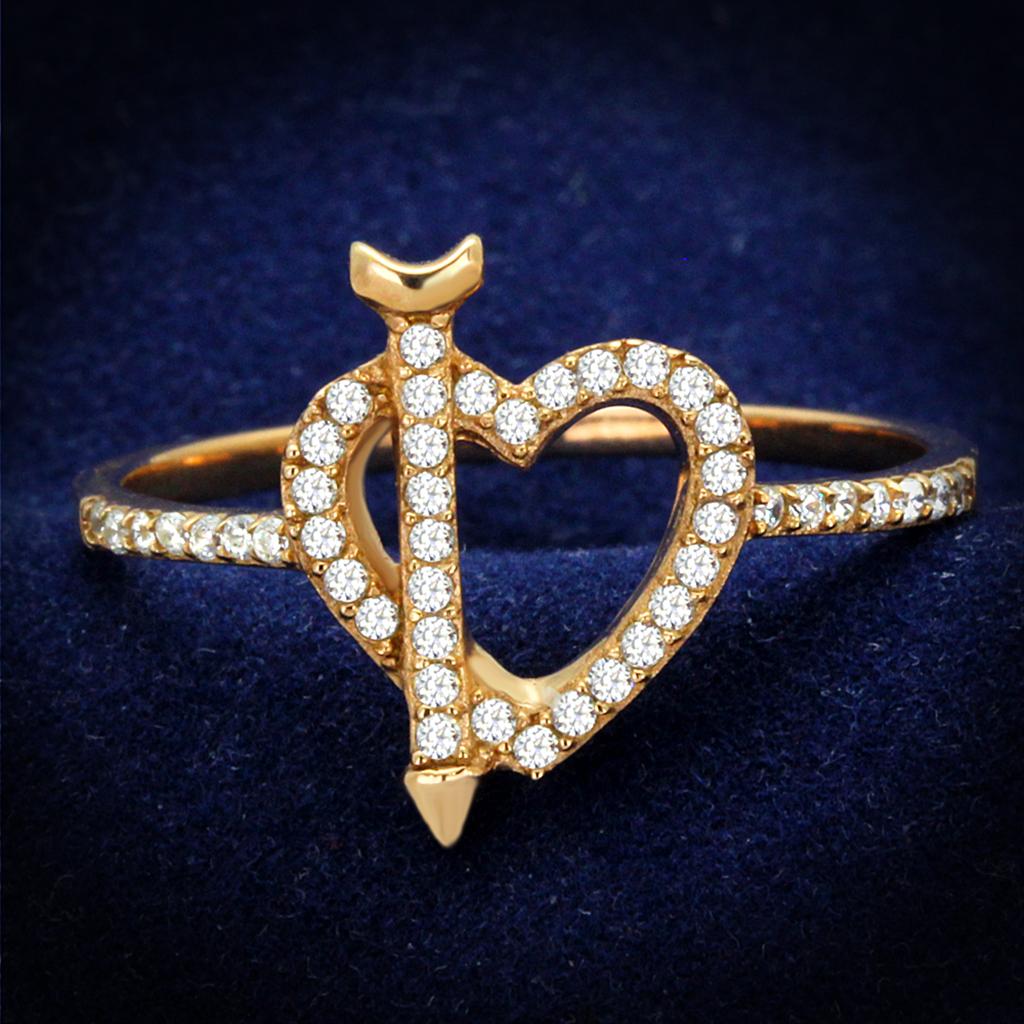 JCE281 Rose Gold 925 Sterling Silver Ring with AAA Grade CZ  in Clear