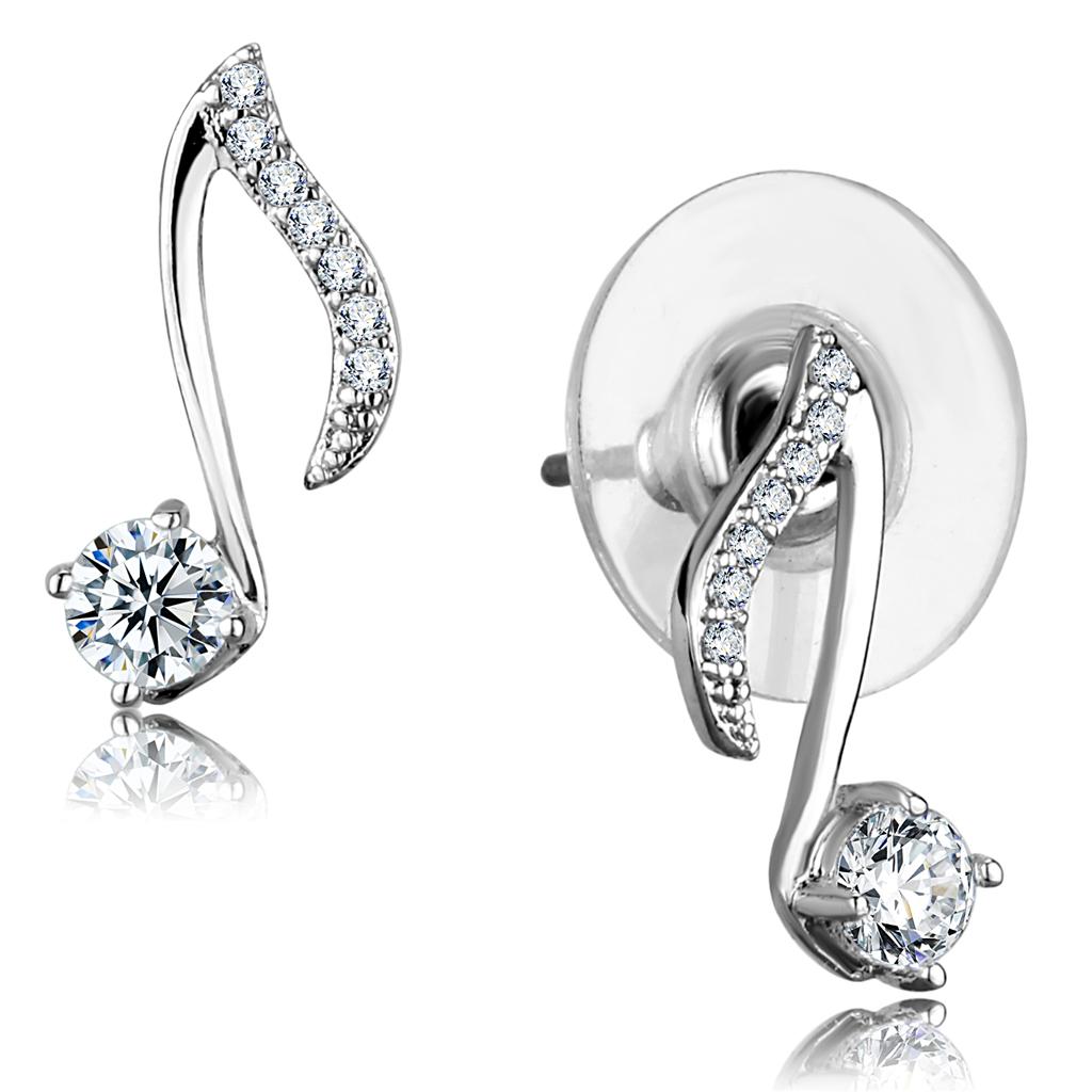 JCE284 Rhodium 925 Sterling Silver Earrings with AAA Grade CZ in Clear