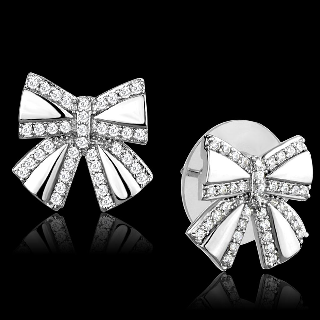JCE287 Rhodium 925 Sterling Silver Earrings with AAA Grade CZ in Clear