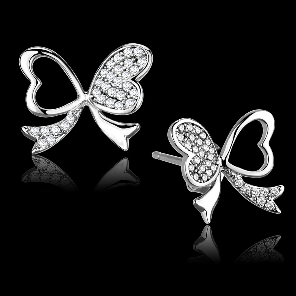 JCE288 Rhodium 925 Sterling Silver Earrings with AAA Grade CZ in Clear