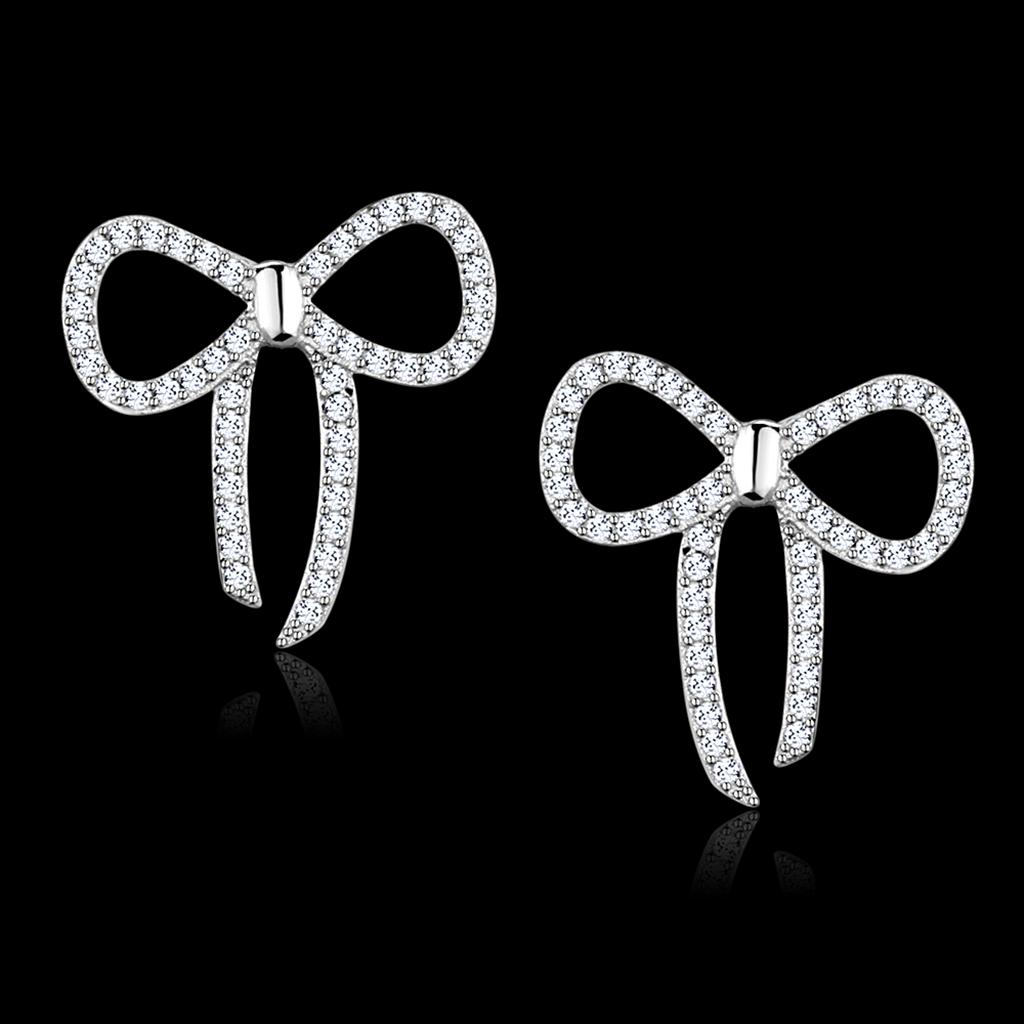 JCE289 Rhodium 925 Sterling Silver Earrings with AAA Grade CZ in Clear