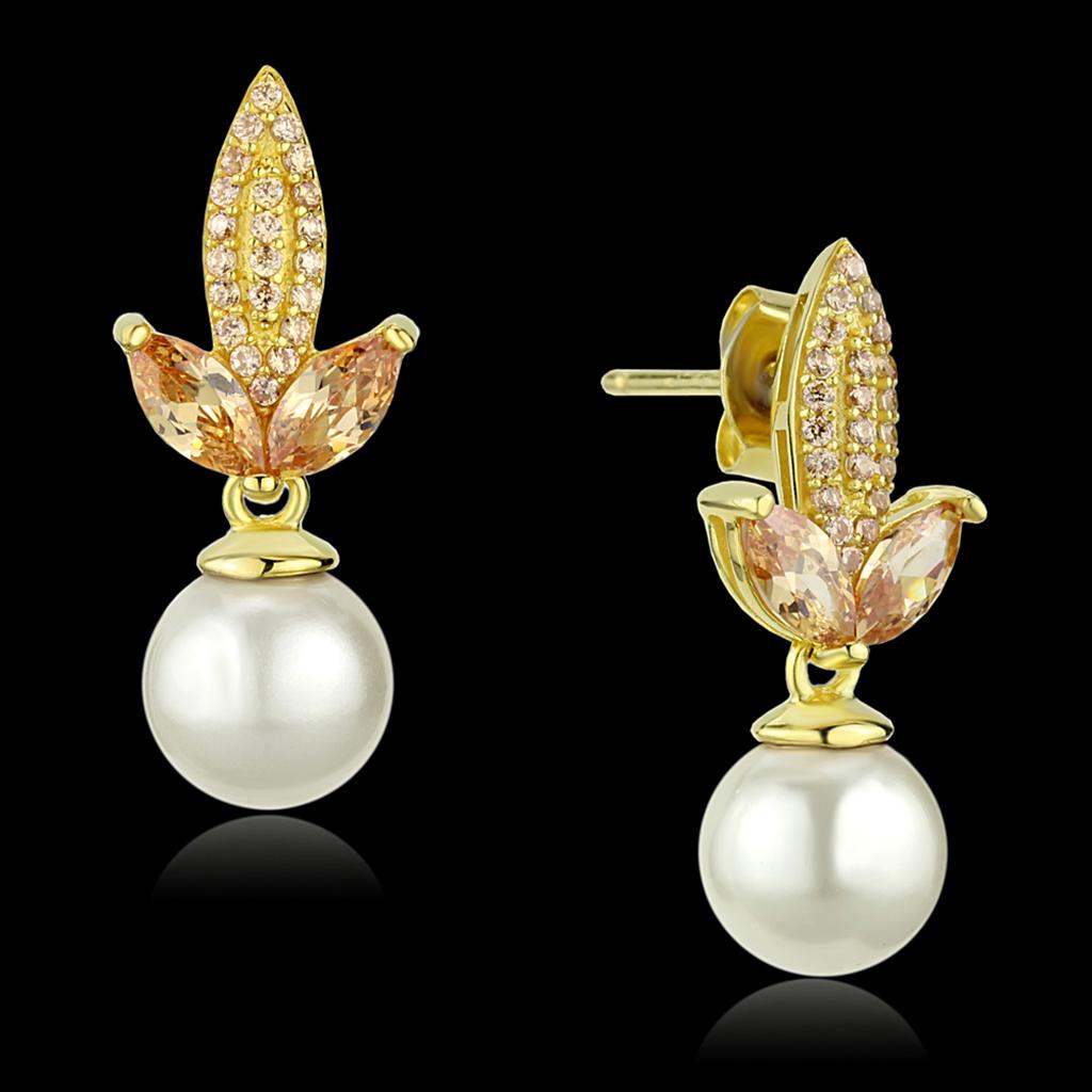 JCE298 Gold 925 Sterling Silver Earrings with Synthetic Pearl in White