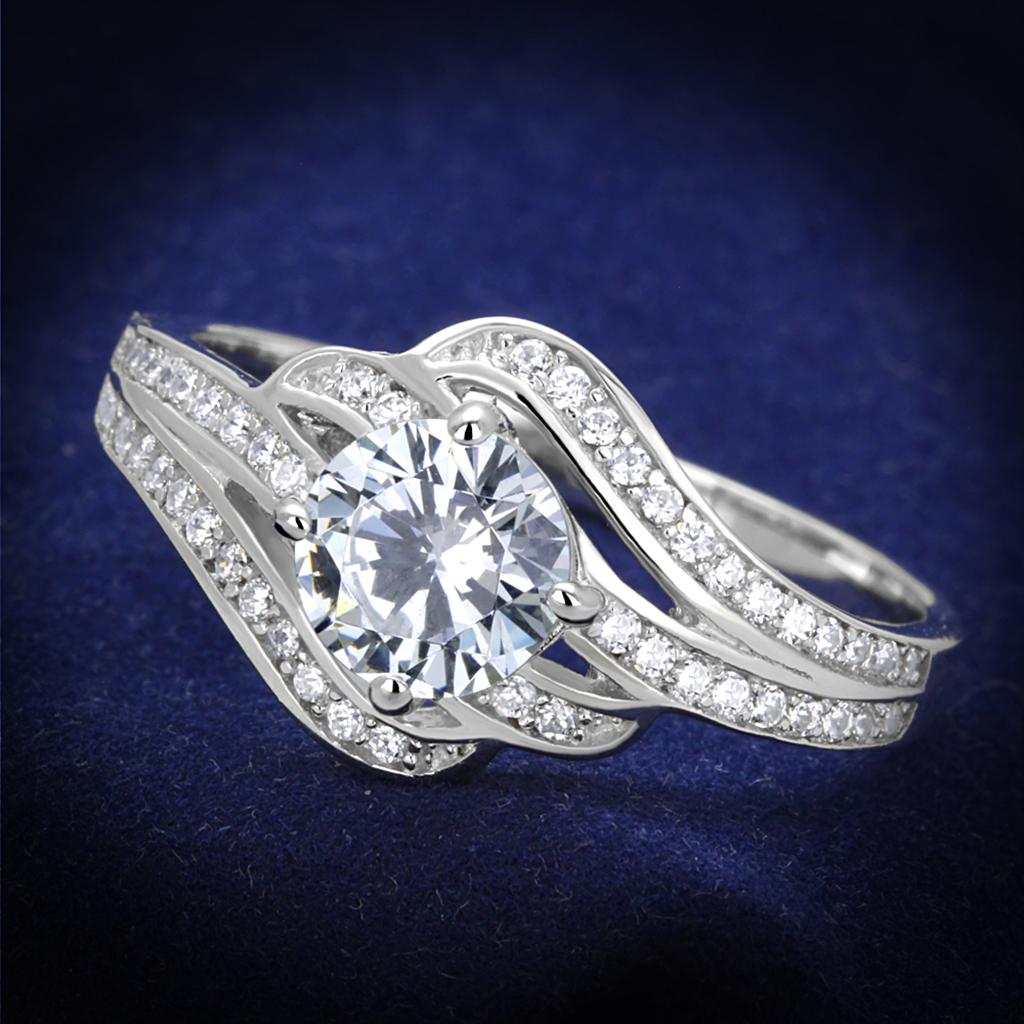 JCE303 Rhodium 925 Sterling Silver Ring with AAA Grade CZ  in Clear