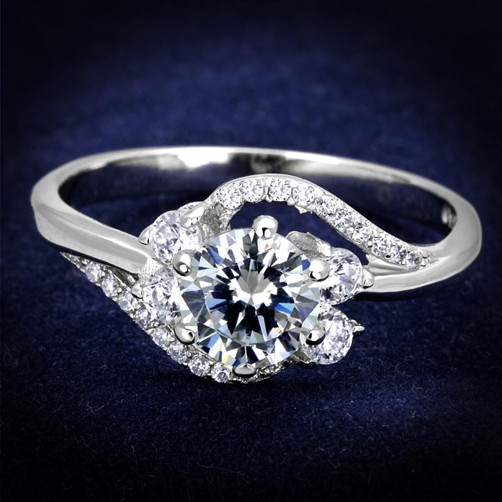 JCE305 Rhodium 925 Sterling Silver Ring with AAA Grade CZ in Clear