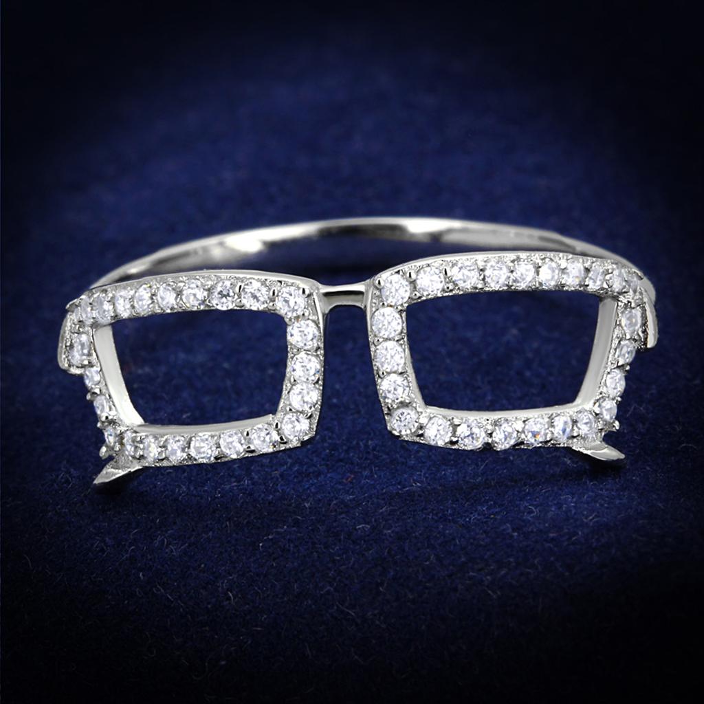 JCE306 Rhodium 925 Sterling Silver Ring with AAA Grade CZ in Clear