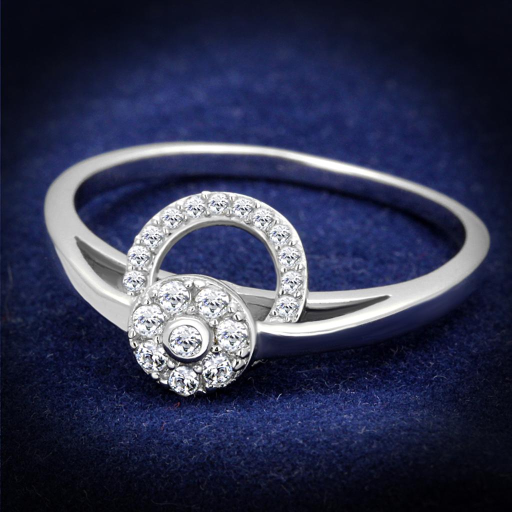 JCE310 Rhodium 925 Sterling Silver Ring with AAA Grade CZ in Clear