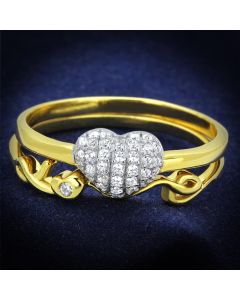 JCE311 Gold+Rhodium 925 Sterling Silver Ring with AAA Grade CZ in Clear
