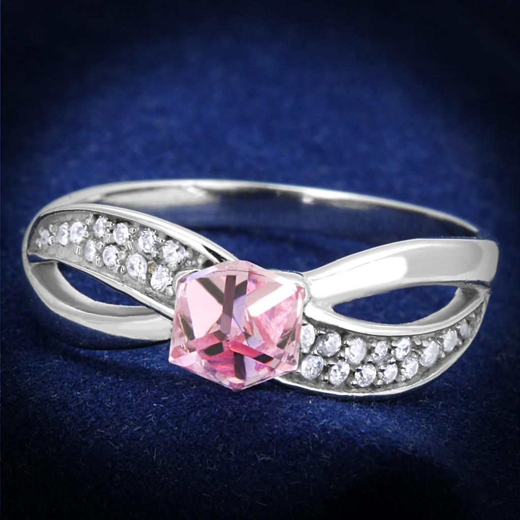 JCE313 Rhodium 925 Sterling Silver Ring with Top Grade Crystal in Light Rose