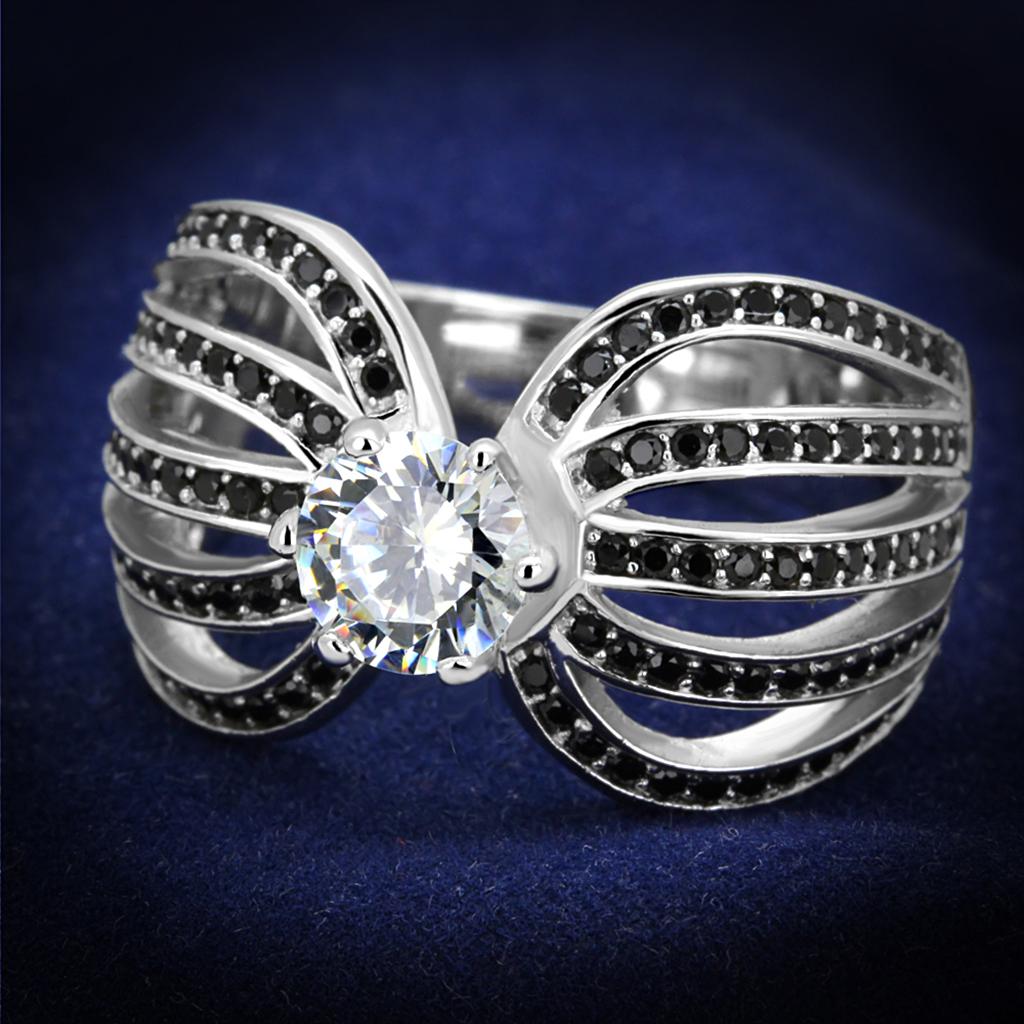 JCE314 Rhodium 925 Sterling Silver Ring with AAA Grade CZ in Clear