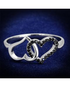 JCE316 Rhodium + Ruthenium 925 Sterling Silver Ring with AAA Grade CZ in Black Diamond